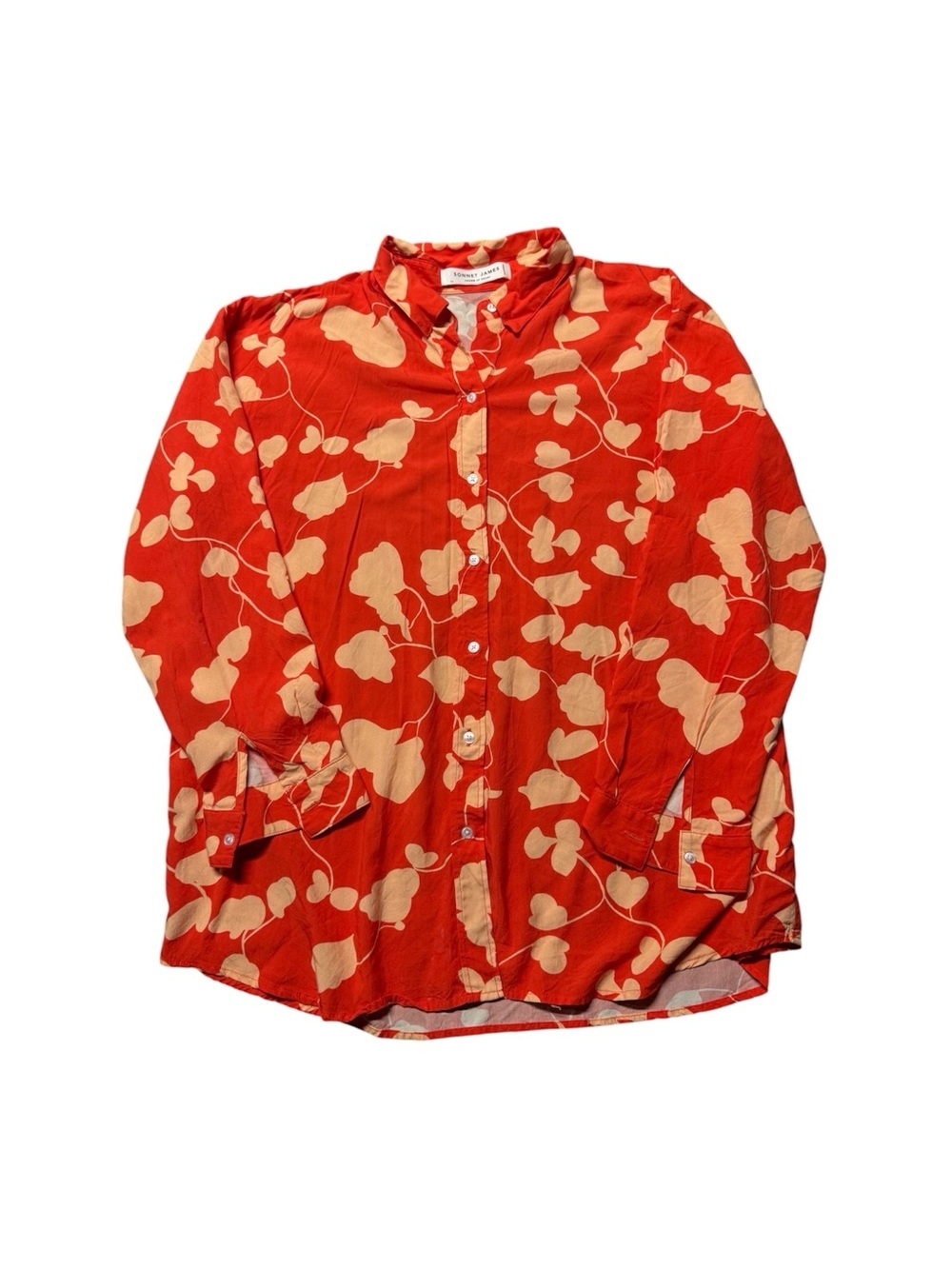 Sonnet James XL Orange Floral Button Front Blouse Women’s Long Sleeve Casual Top